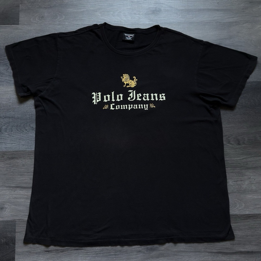 VIntage Polo Jeans Ralph Lauren Lion Logo Spellout T-shirt Mens 2XL Black